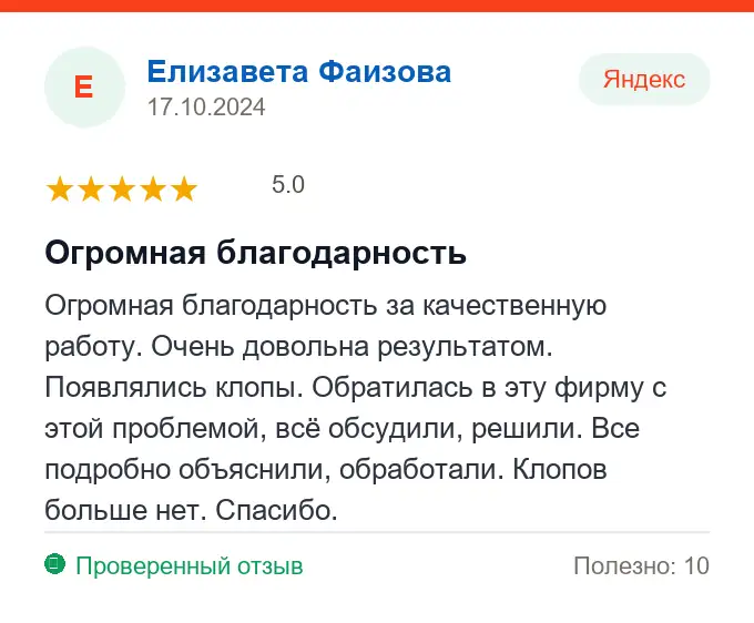 Отзыв Елизавета Фаизова: Огромная благодарность